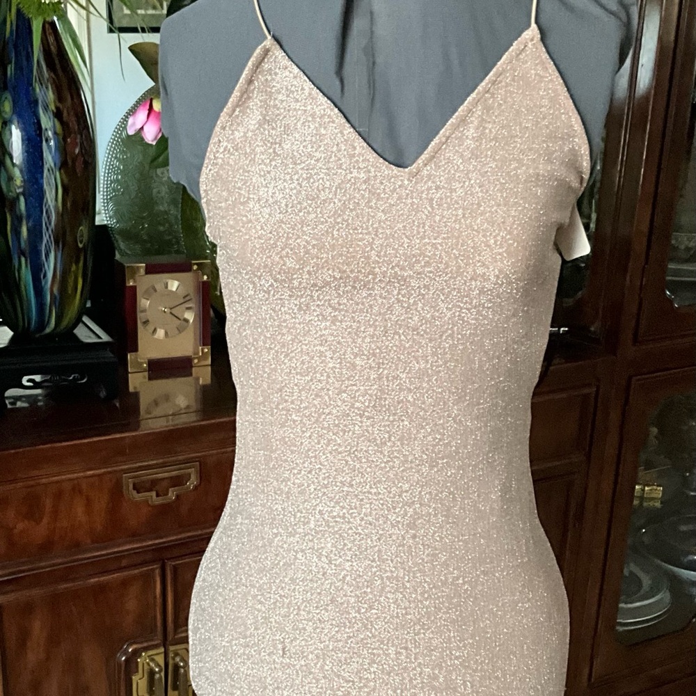 Sparkling Rose Gold Slip Dress with Spaghetti Straps